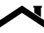 A simple black silhouette of a house roof with a chimney on the right side, set against a plain white background.